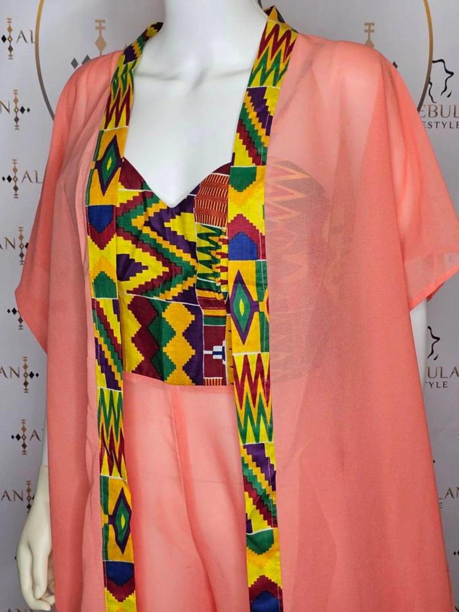 2PC Chiffon Kimono Short Sleeve Jumpsuit Pant Set - Made In Ghana - Free Delivery Worldwide only at Flexi Africa