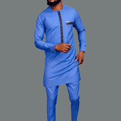 2PC Summer Men Sets Short Sleeve Round Neck Solid Color Simple Shirt and Casual Pants African Men's Suit - Flexi Africa - Flexi Africa offers Free Delivery Worldwide - Vibrant African traditional clothing showcasing bold prints and intricate designs