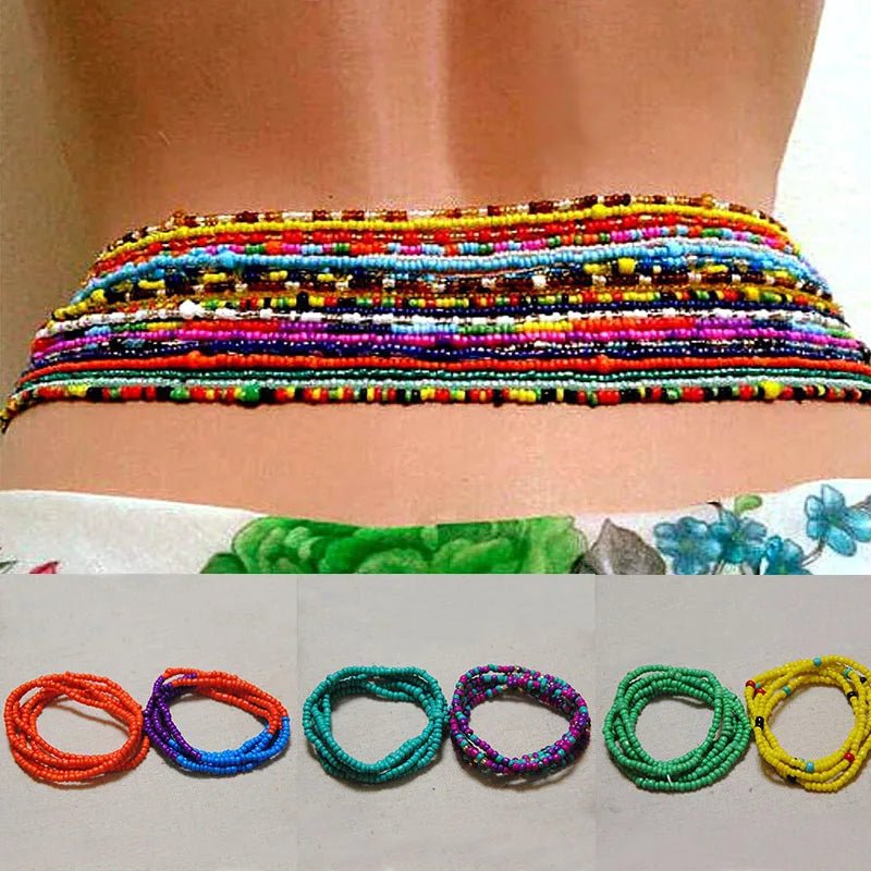 2PC Summer Waist Bead Chains African Belly Beads Colorful Beach Bikini Body Belly Chain Elastic Jewelry - Flexi Africa - Flexi Africa offers Free Delivery Worldwide - Vibrant African traditional clothing showcasing bold prints and intricate designs