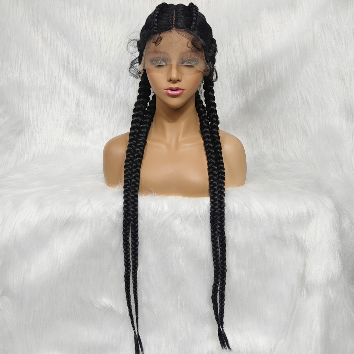 37" Synthetic Lace Wig Braided Wigs Natural Dark Black Burgundy Wig For Black Women American African Wig - Free Delivery Worldwide only at Flexi Africa