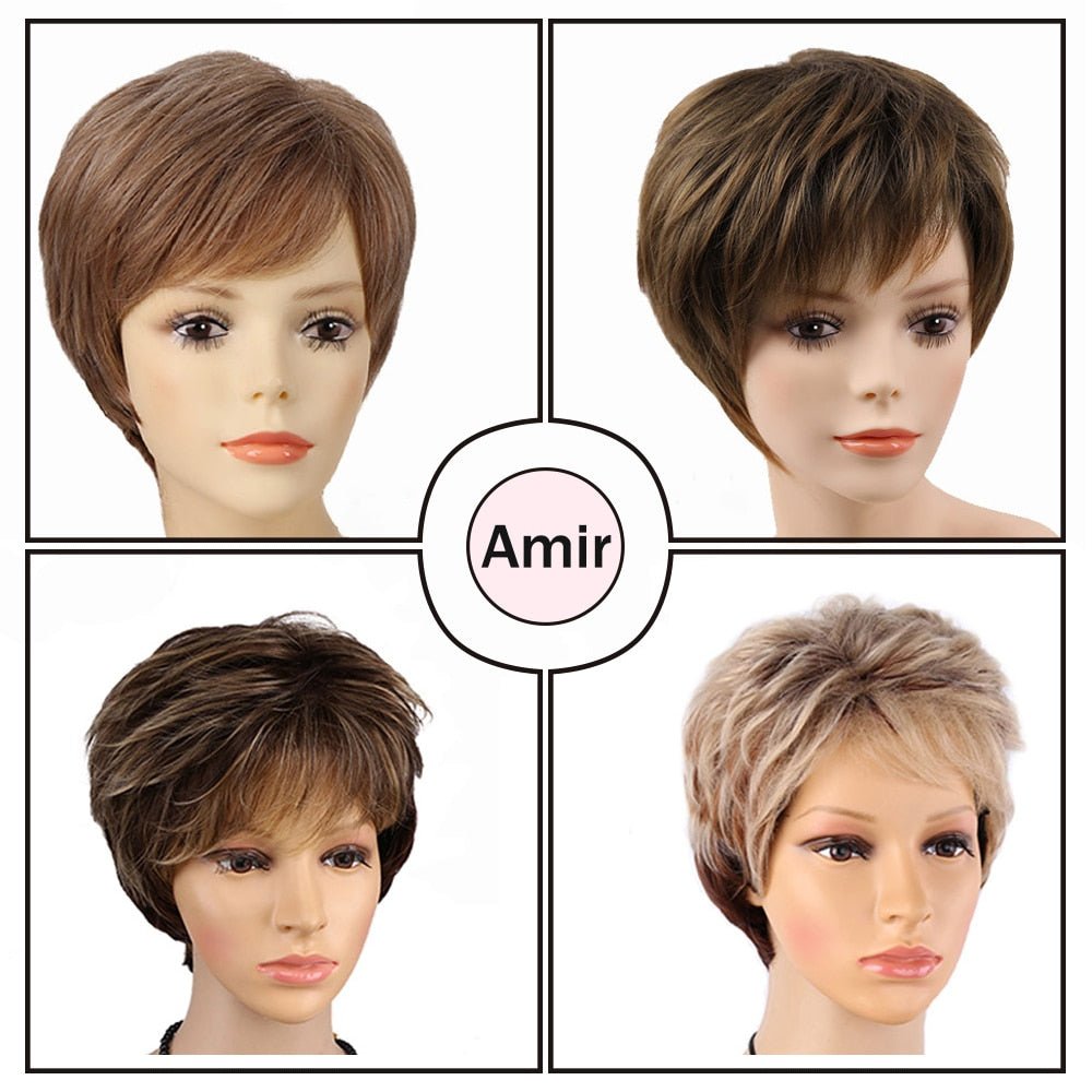 6" Length Amir Synthetic Brown Wig - Short Blonde Wigs with Natural Wave Haircut, Puffy Straight Hair - Free Delivery Worldwide only at Flexi Africa