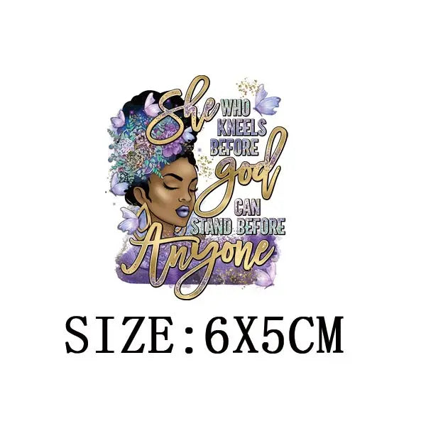 Black Queen Iron - On Heat Transfer: Glitter African Lady Applique for T-Shirts, Hoodies, and Clothing - Free Delivery Worldwide only at Flexi Africa