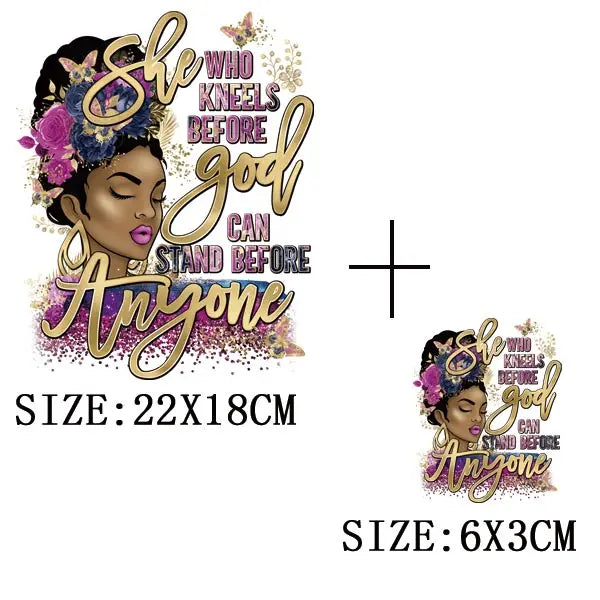 Black Queen Iron - On Heat Transfer: Glitter African Lady Applique for T-Shirts, Hoodies, and Clothing - Free Delivery Worldwide only at Flexi Africa