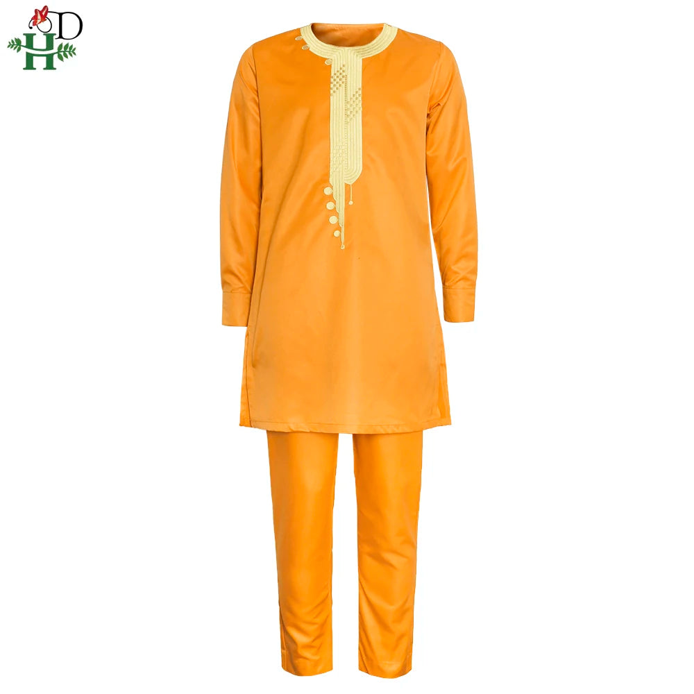 Men’s African Dashiki 2PC Set – Embroidered Shirt & Pants Outfit | Muslim Thobe Style, Hippie Fashion