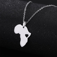 My Shape African Map & Heart Pendant Necklace – Unisex Stainless Steel Choker Chain Jewelry