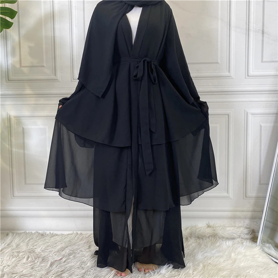 Luxury Chiffon Open Abaya Layered Kaftan for Women – Elegant Robe and Fashionable Caftan Dress - Free Delivery Worldwide only at Flexi Africa