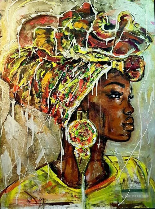 Abstract African Woman Graffiti Art: Canvas Paintings, Posters, and Prints for Unique Wall Decor - Flexi Africa - Flexi Africa offers Free Delivery Worldwide - Vibrant African traditional clothing showcasing bold prints and intricate designs