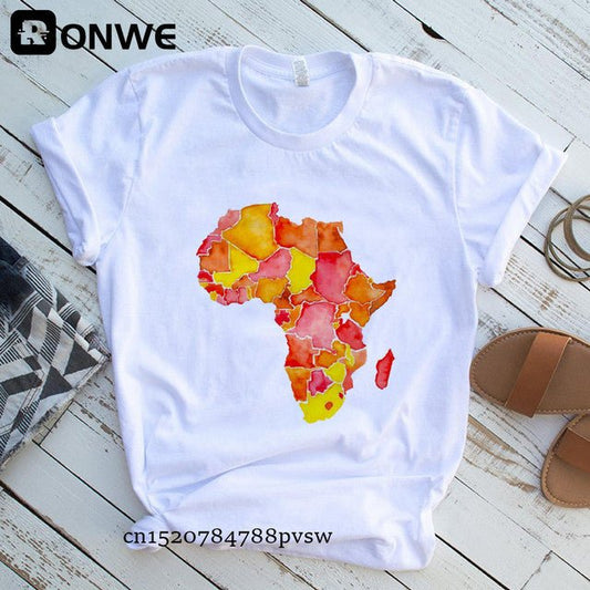 Africa Map Graphic Women's T-Shirt - Chic White Tee for Streetwear & Summer Style - Free Delivery Worldwide only at Flexi Africa