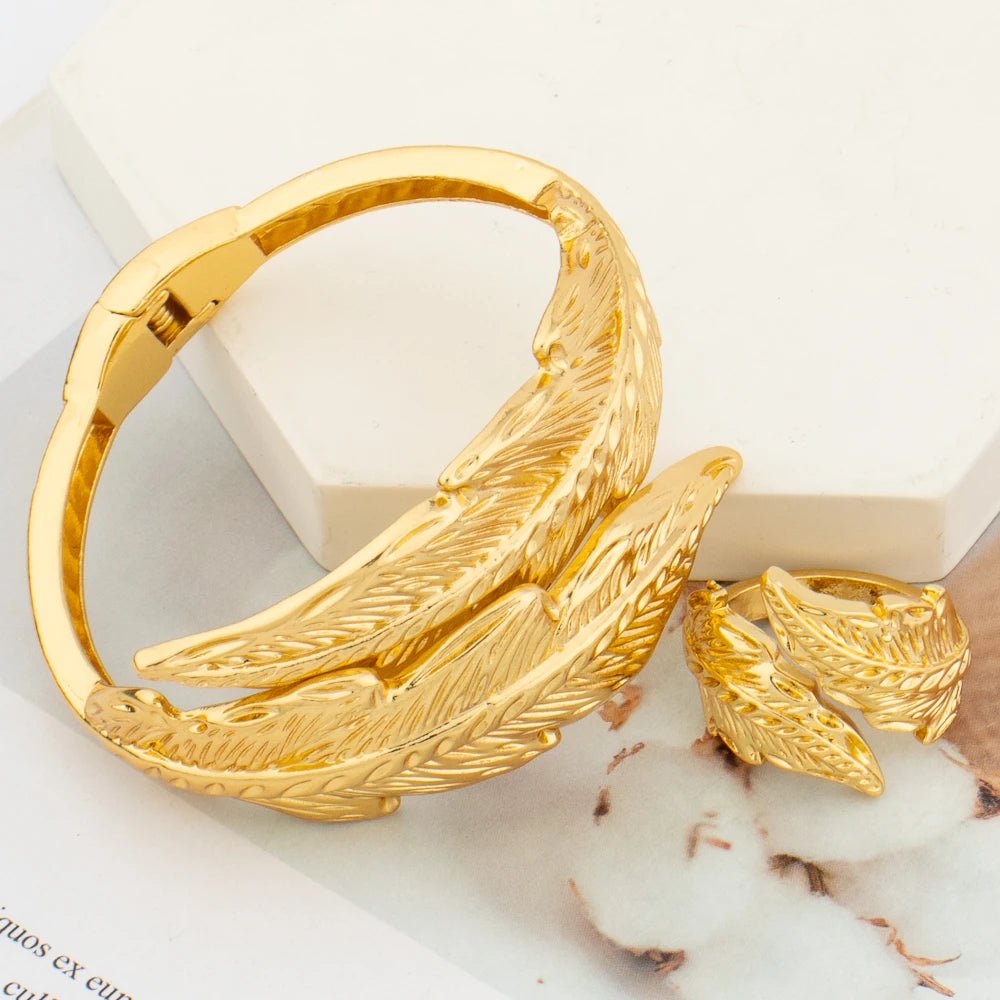 African 18k Gold Plated Hand Jewelry Set: Cuff Bangle and Ring Ensemble for Wedding Brides - Flexi Africa www.flexiafrica.com