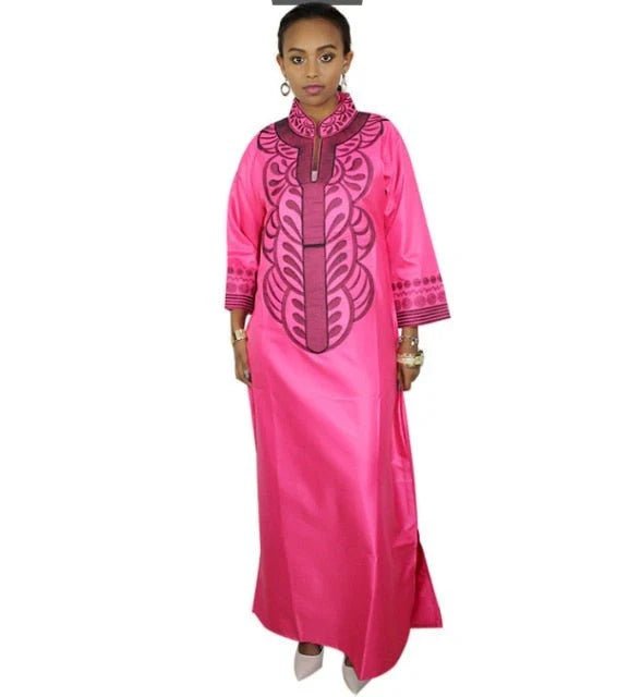 African Bazin Embroidery Long Dress Soft Material Traditional Clothing - Free Delivery Worldwide only at Flexi Africa