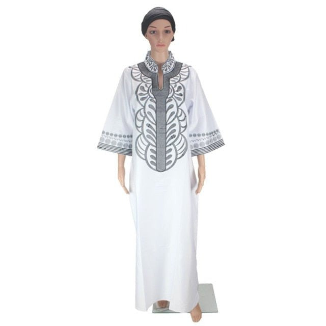 African Bazin Embroidery Long Dress Soft Material Traditional Clothing - Free Delivery Worldwide only at Flexi Africa