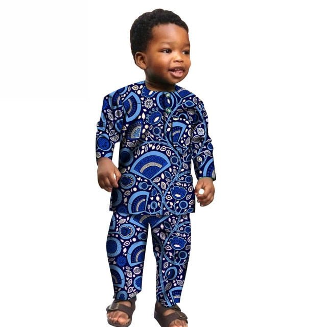 African Boys Cotton Clothes Wax Print Top and Pants Sets for Kids - Free Delivery Worldwide only at Flexi Africa