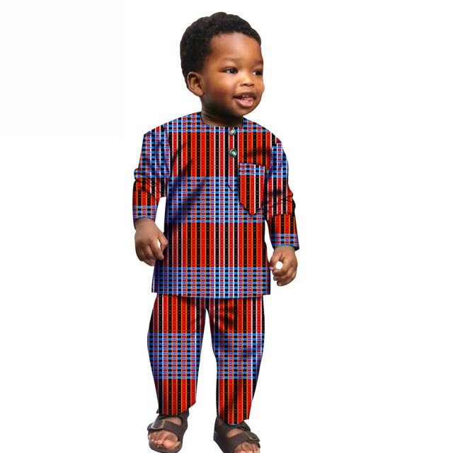 African Boys Cotton Clothes Wax Print Top and Pants Sets for Kids - Free Delivery Worldwide only at Flexi Africa