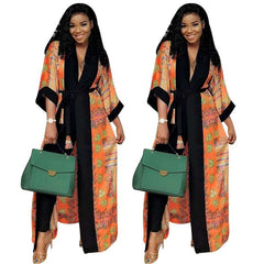 African Clothes Print Jacket Coat Robe with Belt Dashiki Autumn Casual Long Jacket Top - Flexi Africa - Flexi Africa offers Free Delivery Worldwide - Vibrant African traditional clothing showcasing bold prints and intricate designs