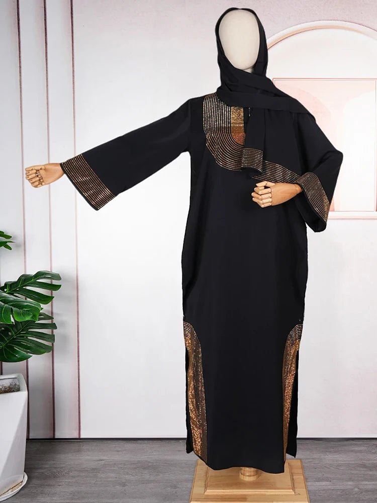 African Dresses For Woman Party Evening Gowns Dashiki Crystal Long Sleeve Maxi Robe Dubai Muslim Hijab Abaya Traditional Dress - Free Delivery Worldwide only at Flexi Africa