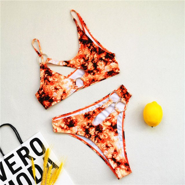 African-Inspired Floral Bikini: Sexy Cut-Outs and Chain Ring for a Swimwear - Flexi Africa offers Free Delivery Worldwide