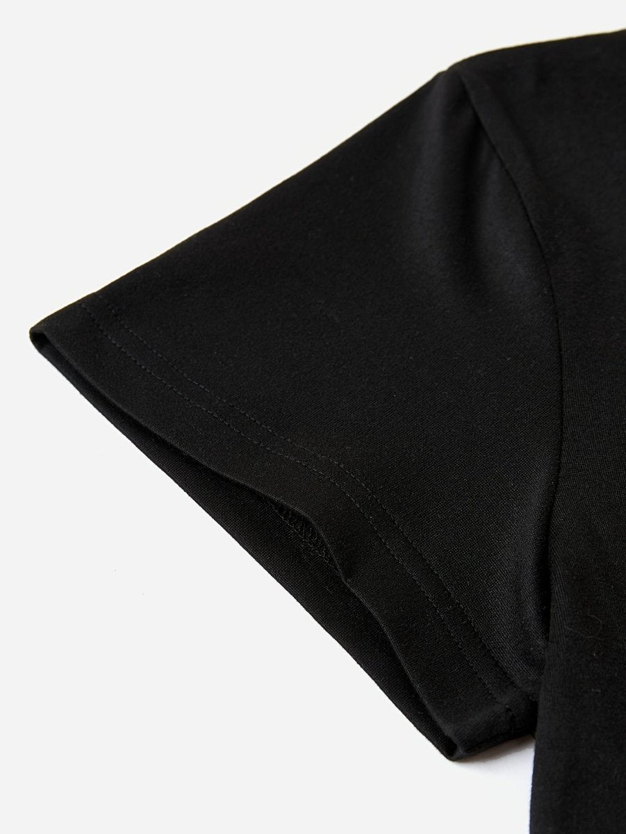 African - Inspired Patterned T-Shirt for Women, 95% Polyester 5% Elastane, Crew Neck Short Sleeve Top, Casual Loose Fit, Summer & Spring Fashion, Black, Spring Fashion Top | Casual Crew Neck | Glossy Fabric - Free Delivery Worldwide only at Flexi Africa