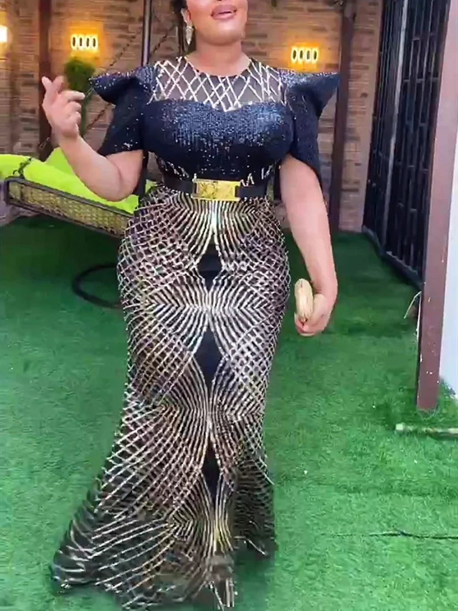 African Luxury Sequin Evening Dresses for Women – Elegant Ankara Wedding & Party Gown, Long Dress for Ladies - Free Delivery Worldwide only at Flexi Africa