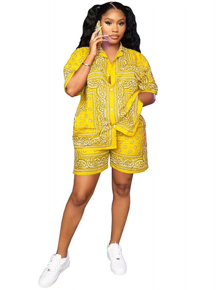 African Print Elastic Bazin 2PC for Women - Baggy Shorts and Dashiki Famous Suit with Rock Style Outfit for Ladies - Free Delivery Worldwide only at Flexi Africa