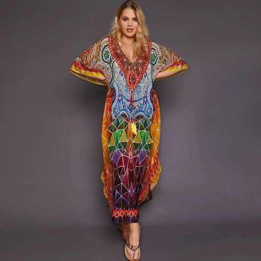 African Retro Hippie Colorful Quick Dry Beach Dress Robe - Free Delivery Worldwide only at Flexi Africa