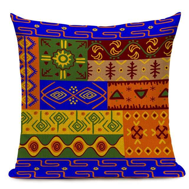 African Style Cushion Cover Tribal Geometric Pattern Decorative Linen Pillow Case Cover for Sofa Home Decor - Flexi Africa