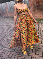 African Traditional Kente Print Long Skirt with Elastic Waistline - Free Delivery Worldwide only at Flexi Africa