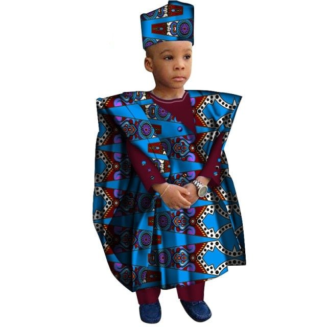 African Boys Cotton Clothes Wax Print Top and Pants Sets for Kids clothing - Flexi Africa offers Free Delivery Worldwide