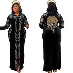 African Velvet Maxi Dress: Letter Robe Style with Sequins, O-Neck and Short Sleeves - Flexi Africa - www.flexiafrica.com