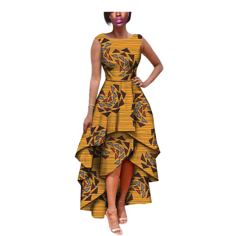 African Women's Private Sleeveless Pleated Party Dress 100% Pure Waxed Cotton - Flexi Africa - www.flexiafrica.com FREE POST