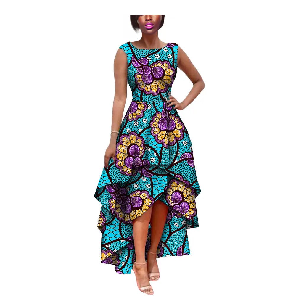 African Women's Private Sleeveless Pleated Party Dress 100% Pure Waxed Cotton - Flexi Africa - www.flexiafrica.com FREE POST