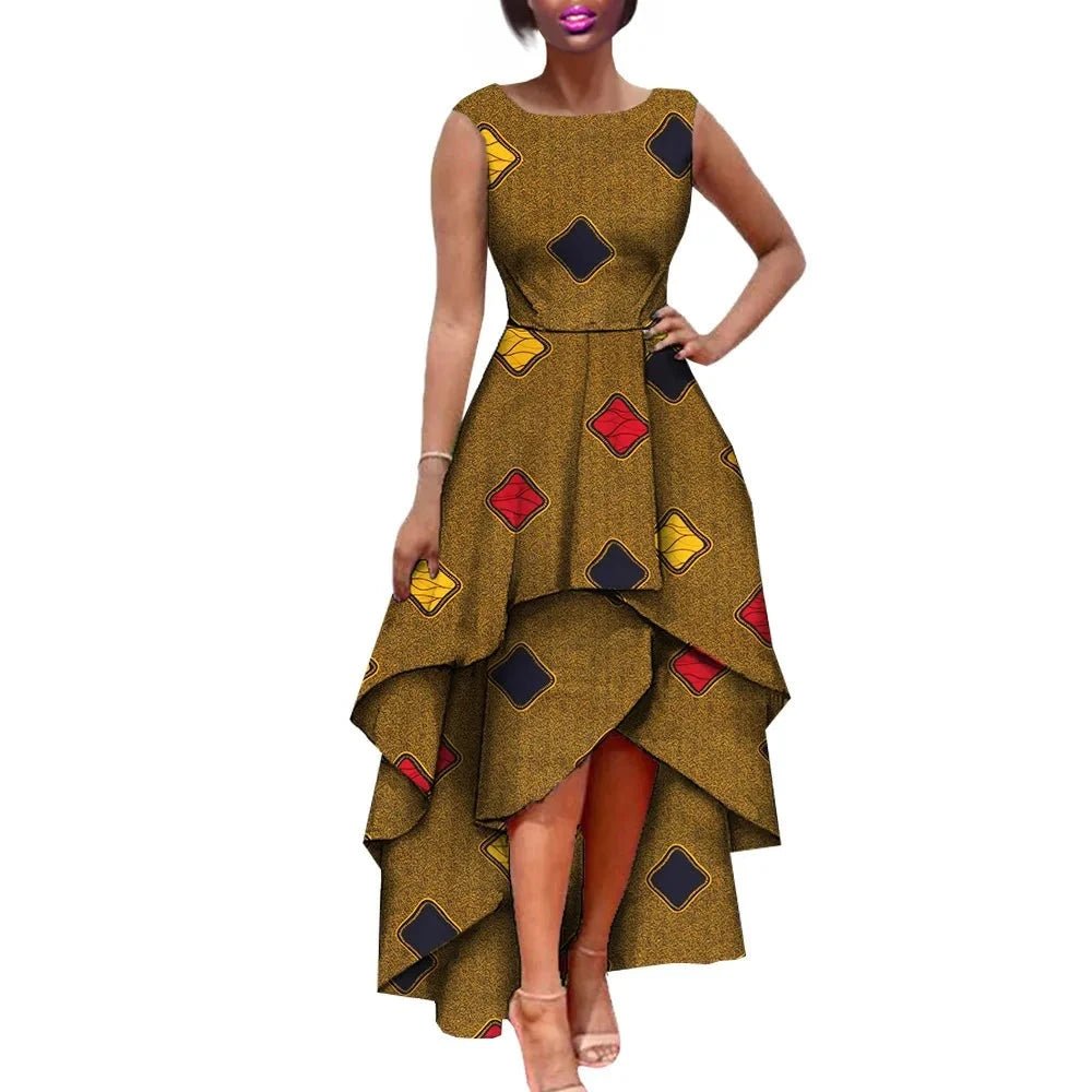 African Women's Private Sleeveless Pleated Party Dress 100% Pure Waxed Cotton - Flexi Africa - www.flexiafrica.com FREE POST