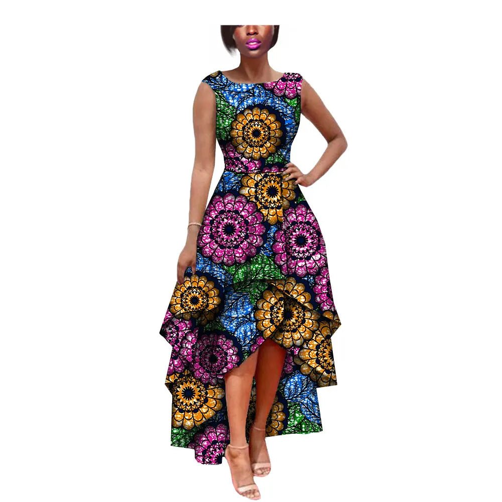 African Women's Private Sleeveless Pleated Party Dress 100% Pure Waxed Cotton - Flexi Africa - www.flexiafrica.com FREE POST