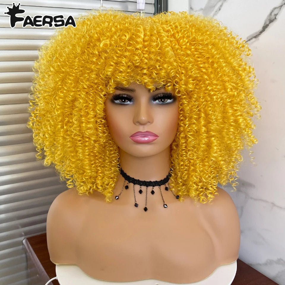 Afro Kinky Curly Wig for Black Women - Short, Synthetic, Blonde, Red, Ombre, Glueless, High - Temperature Cosplay Wigs - Flexi Africa - Free Delivery Worldwide only at www.flexiafrica.com