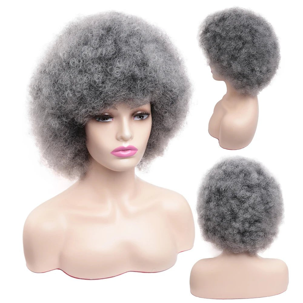 Amir Afro Wig Short Kinky Curly Wig With Bangs Black Natural Ombre Synthetic Hair For Women Party Dance Female Bob Wigs - Free Delivery Worldwide only at Flexi Africa