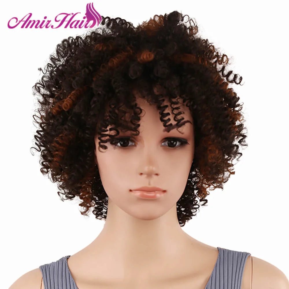 Amir Synthetic Short Curly Wigs for Women Black Hair Afro Kinky Curly Wigs with Bangs - Free Delivery Worldwide only at Flexi Africa