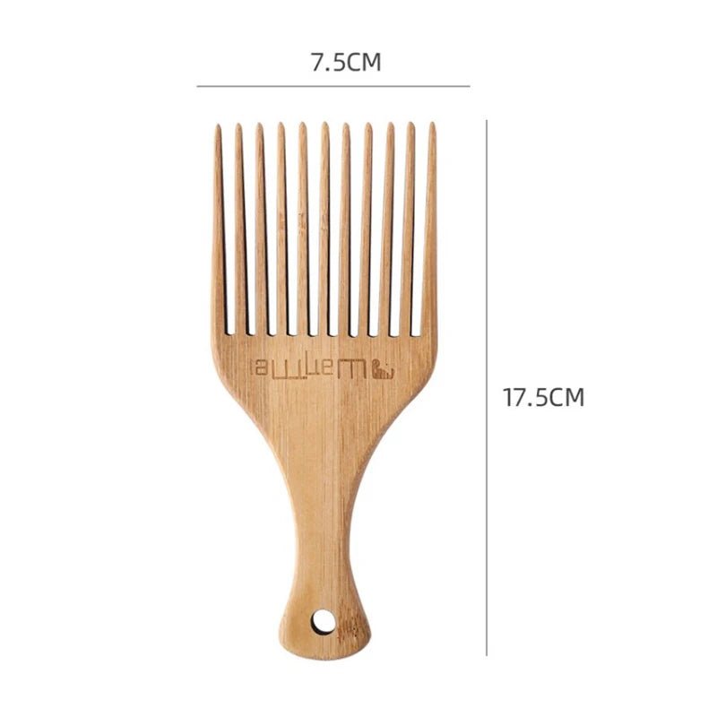 Anti-Static Natural Bamboo Hair Pick Comb - Long Tooth Detangling and Scalp Massage for Afro Hair Styling - Flexi Africa