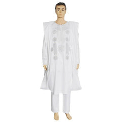 Authentic African Style: Men's Embroidered Agbada Suit Set with Traditional Robes, Long Sleeve Shirt, and Pants - Free Delivery Worldwide only at Flexi Africa