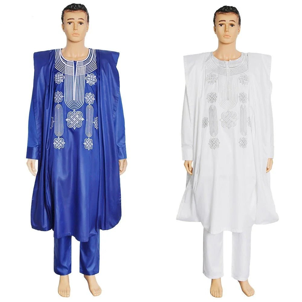 Authentic African Style: Men's Embroidered Agbada Suit Set with Traditional Robes, Long Sleeve Shirt, and Pants - Free Delivery Worldwide only at Flexi Africa