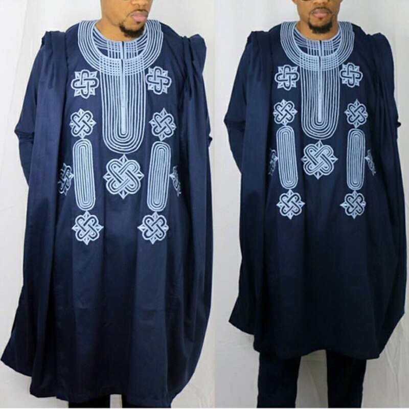 Authentic African Style: Men's Embroidered Agbada Suit Set with Traditional Robes, Long Sleeve Shirt, and Pants - Free Delivery Worldwide only at Flexi Africa