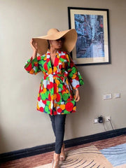 Authentic African Style: Women's Short Kimono Jacket with Traditional Patterns - Free Delivery Worldwide only at Flexi Africa