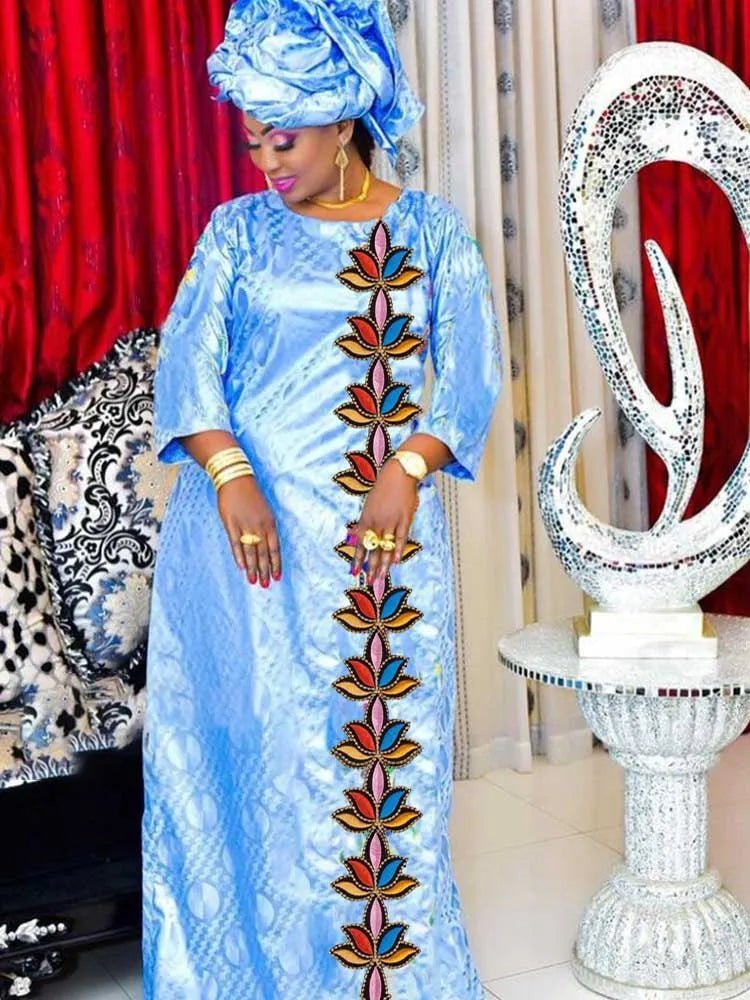 Bazin Riche Brode Traditional African Dress: Perfect Birthday and Wedding Attire for Women - Flexi Africa - Free Delivery Worldwide only at www.flexiafrica.com