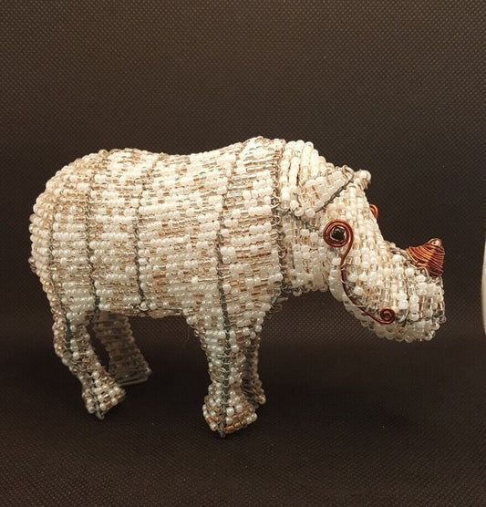 Beaded Rhino Figurine Copper Wire & Beaded Hand Made African Rhino - Flexi Africa Free Delivery Worldwide www.flexiafrica.com