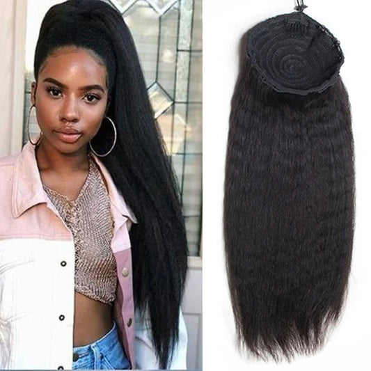 Black Beauty Wave: Premium Remy Human Hair Drawstring Ponytail Extension - Free Delivery Worldwide only at Flexi Africa