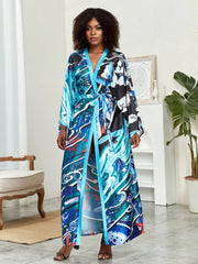 Boho Chic: Plus Size Lotus Print Kimono Cover Up with Open Front and Belt - Free Delivery Worldwide only at Flexi Africa