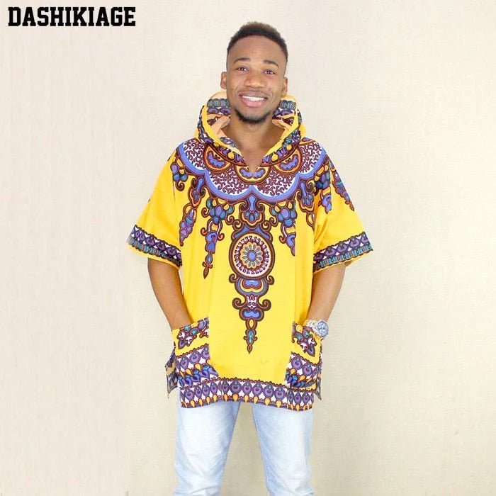 Bold African Street Style: Men's Dashiki Fabric Elongated Hoodie for Hip Hop and Hipster Fashion - Free Delivery Worldwide only at Flexi Africa