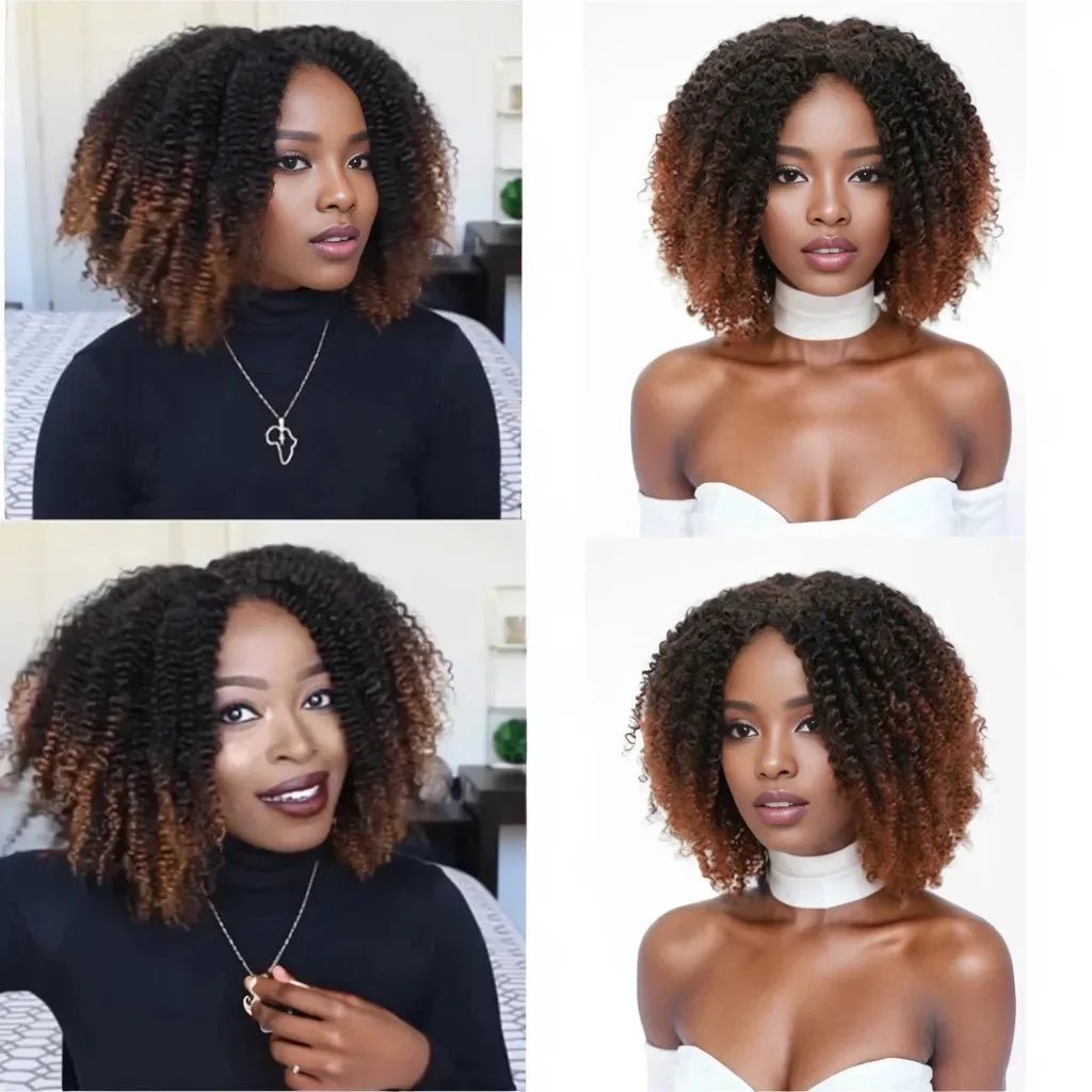 Chic Afro Kinky Curly Ombre Wig: Synthetic, Glueless, Ideal for Black Women - Flexi Africa - Flexi Africa offers Free Delivery Worldwide - Vibrant African traditional clothing showcasing bold prints and intricate designs