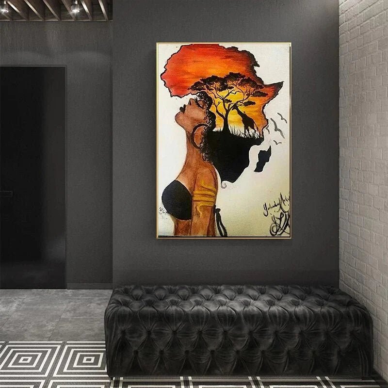 Classical African Woman Abstract Africa Map Shape Head Canvas Painting Posters and Prints Wall Art Aesthetic Picture Home Decor - Free Delivery Worldwide only at Flexi Africa