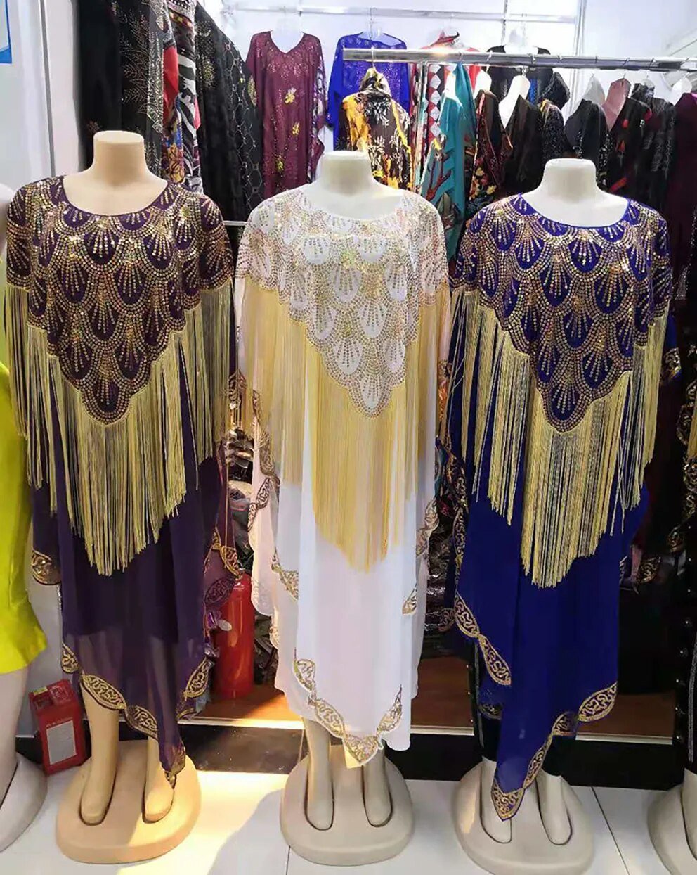 Dashiki Abaya: Timeless African Elegance in Chiffon with Tassel Sequins - Flexi Africa - Flexi Africa offers Free Delivery Worldwide - Vibrant African traditional clothing showcasing bold prints and intricate designs