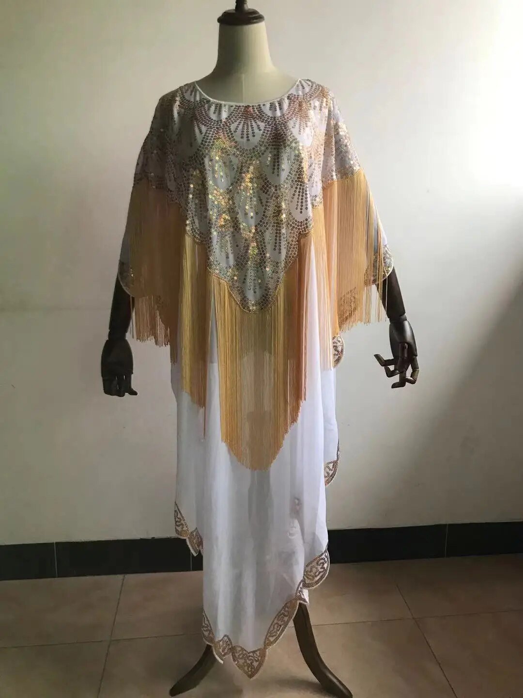 Dashiki Abaya: Timeless African Elegance in Chiffon with Tassel Sequins - Flexi Africa - Flexi Africa offers Free Delivery Worldwide - Vibrant African traditional clothing showcasing bold prints and intricate designs