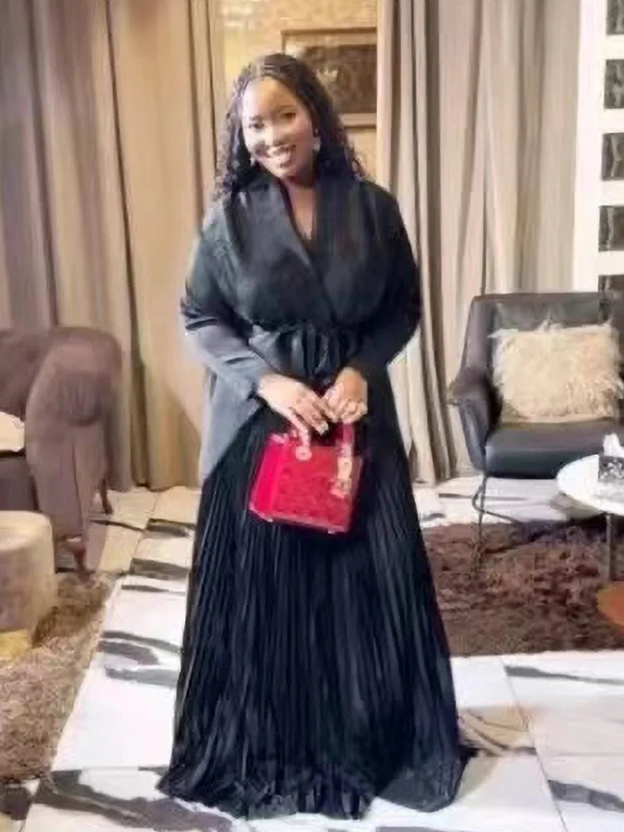 Elegant 2PC Party Set for Women – Belted Batwing Sleeve Top & A - Line Maxi Dress - Free Delivery Worldwide only at Flexi Africa